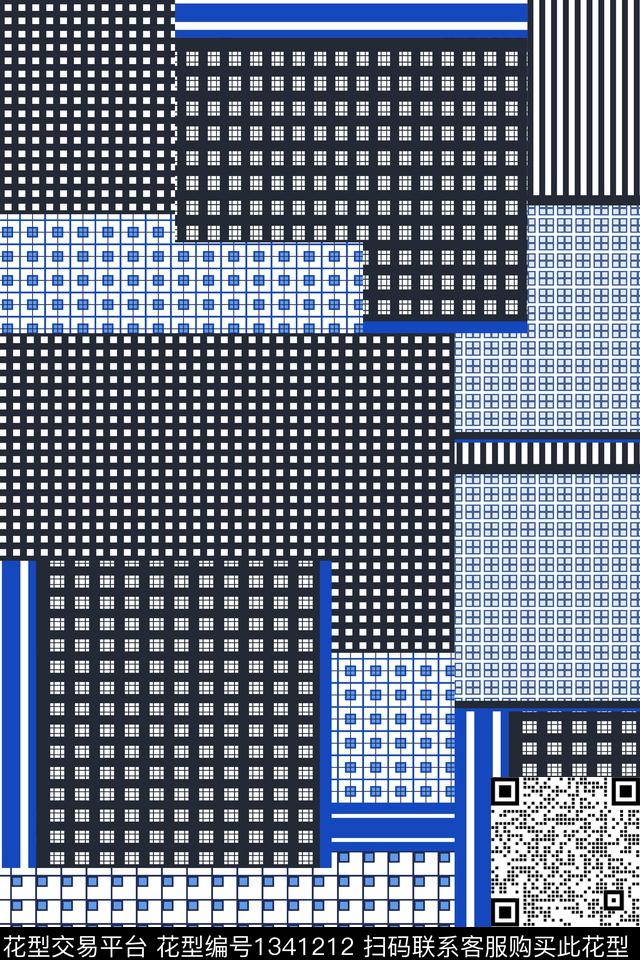 格子几何男装数码印花华亿平台下载（图片编号: 1341212） - 瓦栏（Walan）