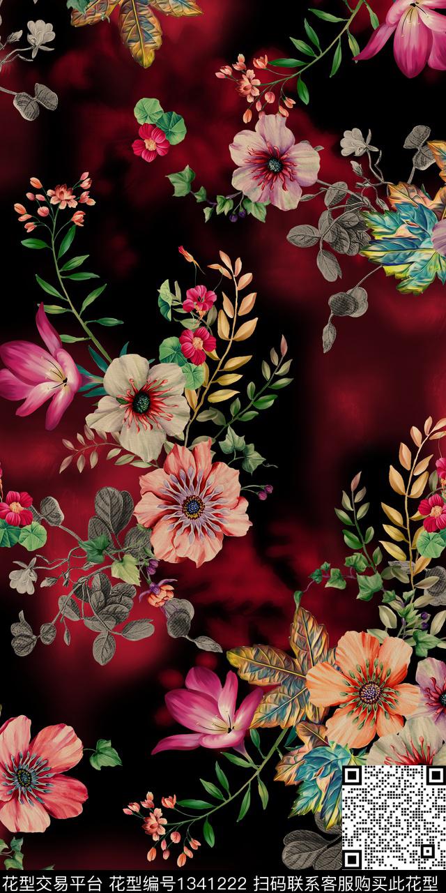 绿植树叶花卉热带华亿平台数码印花华亿平台下载（图片编号: 1341222） - 瓦栏（Walan）