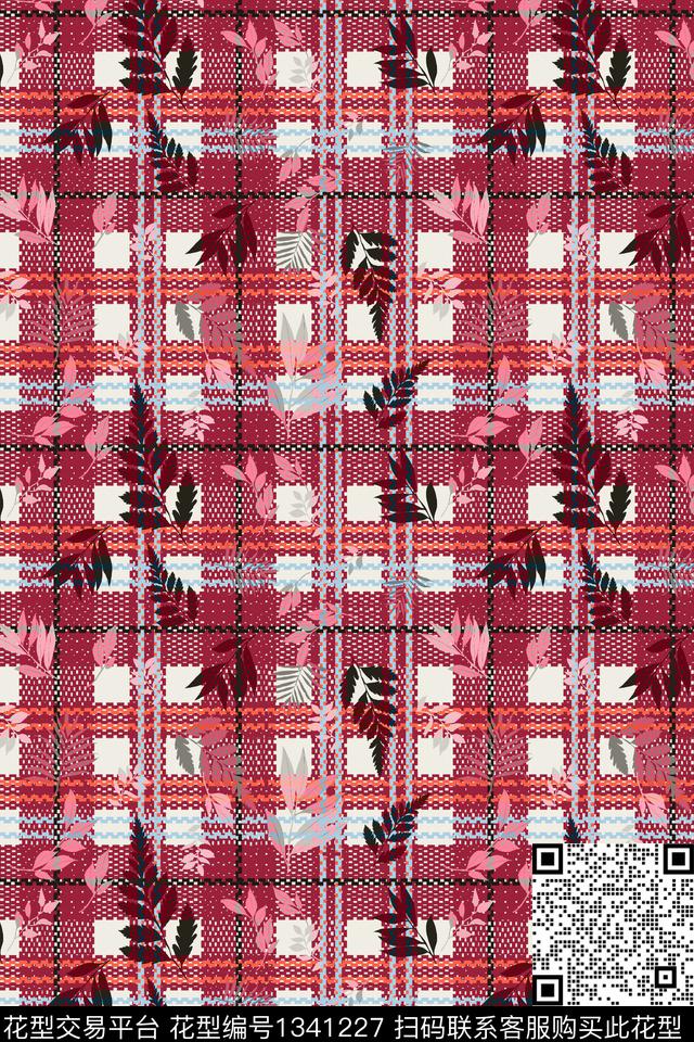 格子几何花卉数码印花华亿平台下载（图片编号: 1341227） - 瓦栏（Walan）