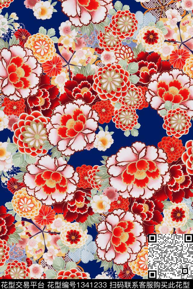 牡丹中国风华亿平台日系风华亿平台数码印花华亿平台下载（图片编号: 1341233） - 瓦栏（Walan）