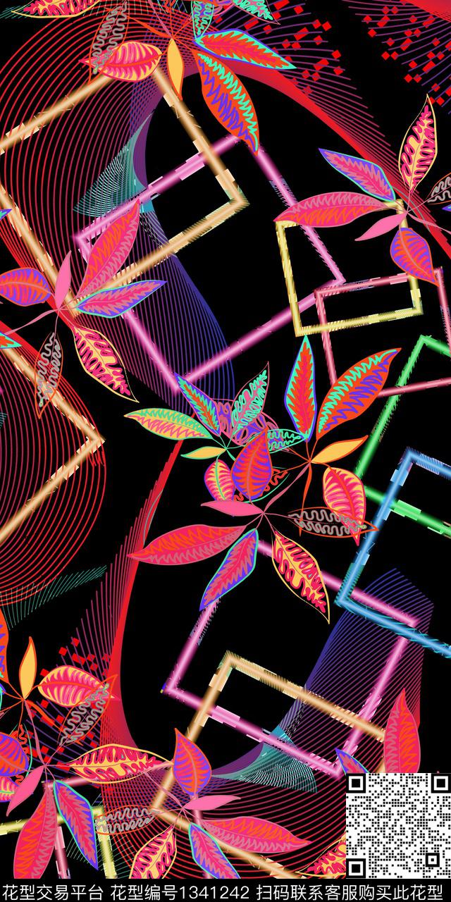 绿植树叶数码华亿平台几何数码印花华亿平台下载（图片编号: 1341242） - 瓦栏（Walan）