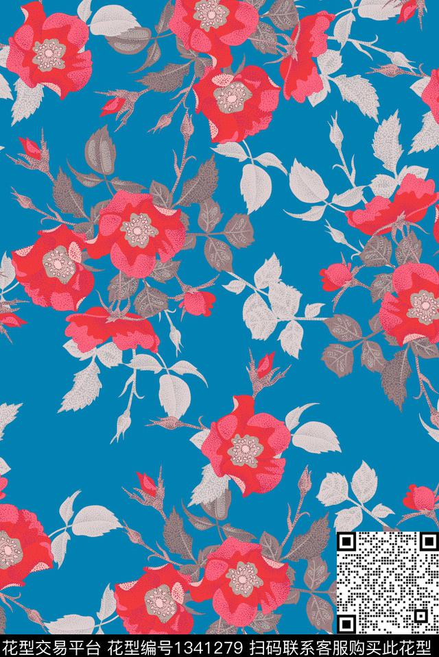 民族风花卉旗袍传统印花华亿平台下载（图片编号: 1341279） - 瓦栏（Walan）