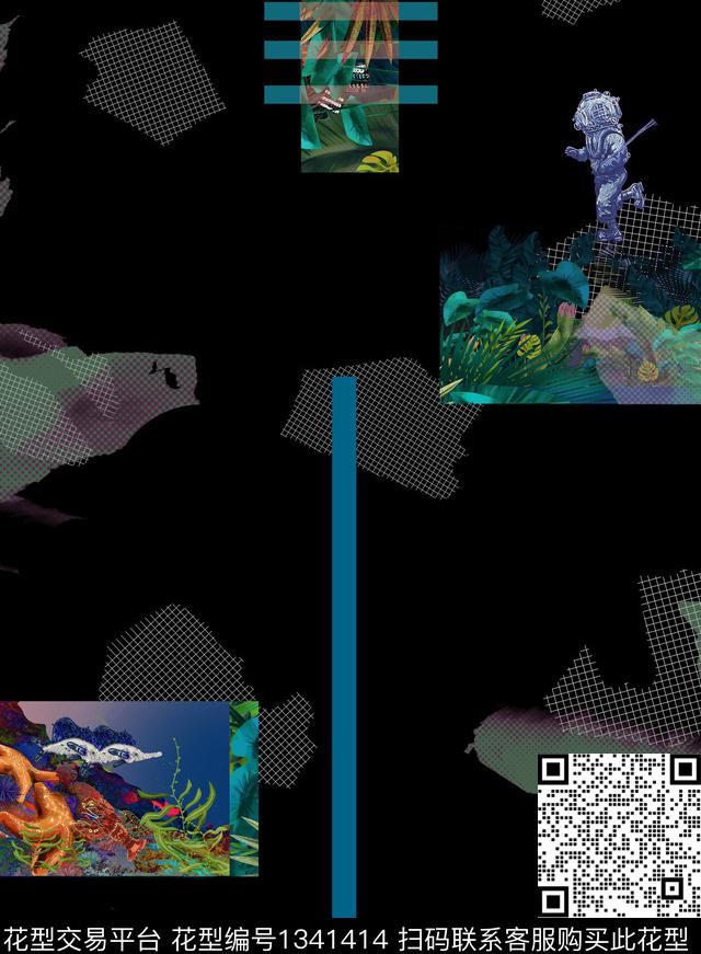 几何男装大牌风数码印花华亿平台下载（图片编号: 1341414） - 瓦栏（Walan）