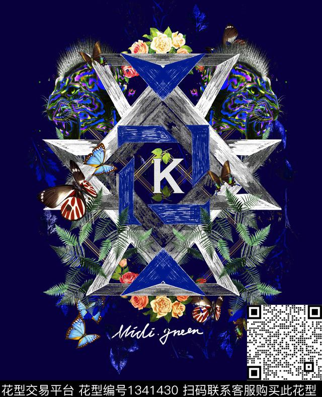 胸前独幅几何男装数码印花华亿平台下载（图片编号: 1341430） - 瓦栏（Walan）