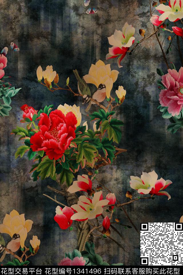 花鸟香云纱中老年数码印花华亿平台下载（图片编号: 1341496） - 瓦栏（Walan）