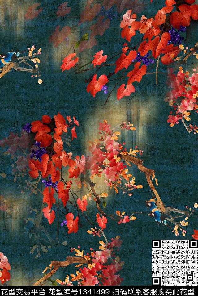 花鸟枫叶中老年数码印花华亿平台下载（图片编号: 1341499） - 瓦栏（Walan）