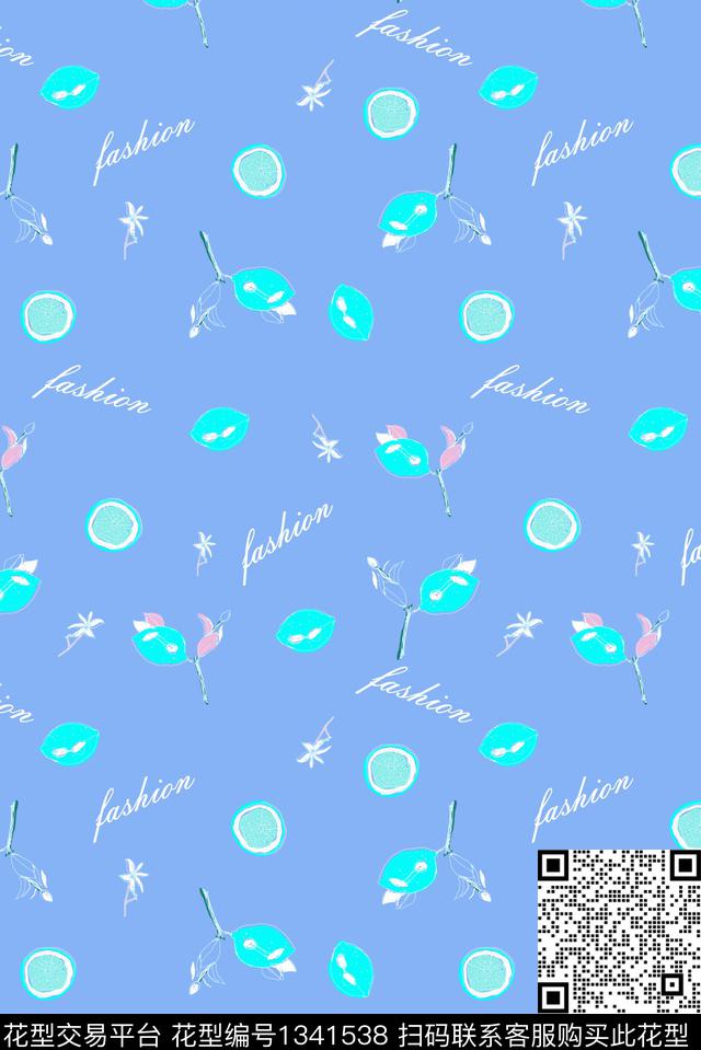 蓝色趣味男装时尚水果传统印花华亿平台下载（图片编号: 1341538） - 瓦栏（Walan）