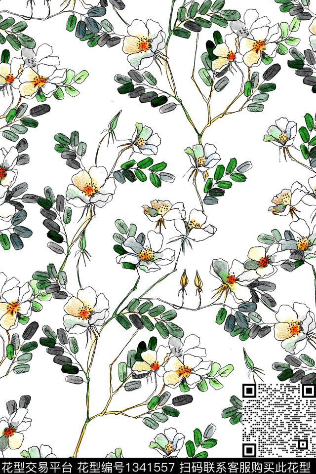 花卉雪纺大牌风数码印花华亿平台下载（图片编号: 1341557） - 瓦栏（Walan）