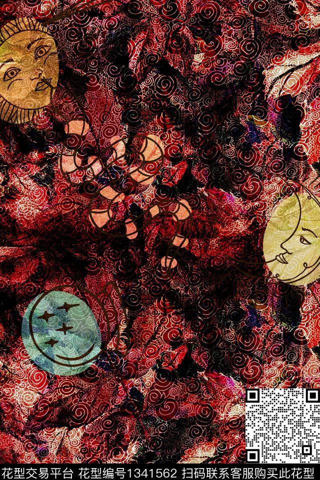 旗袍抽象趣味数码印花华亿平台下载（图片编号: 1341562） - 瓦栏（Walan）