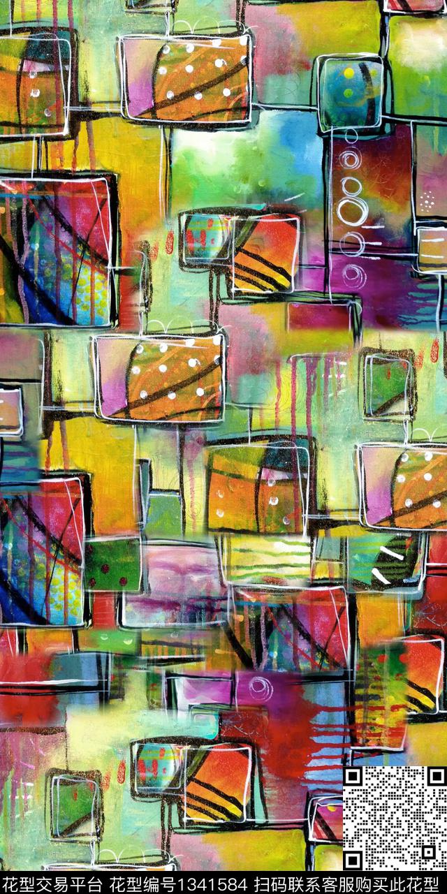 肌理几何大牌风数码印花华亿平台下载（图片编号: 1341584） - 瓦栏（Walan）