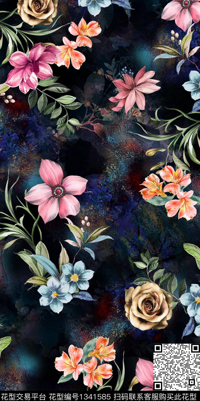 绿植树叶花卉热带华亿平台数码印花华亿平台下载（图片编号: 1341585） - 瓦栏（Walan）