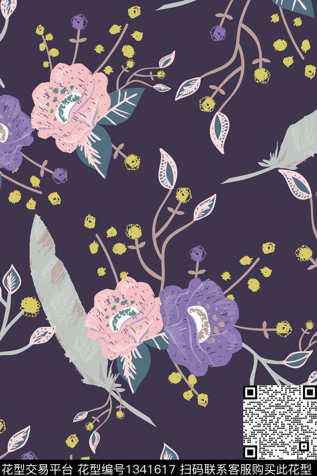 花卉大牌风传统印花华亿平台下载（图片编号: 1341617） - 瓦栏（Walan）