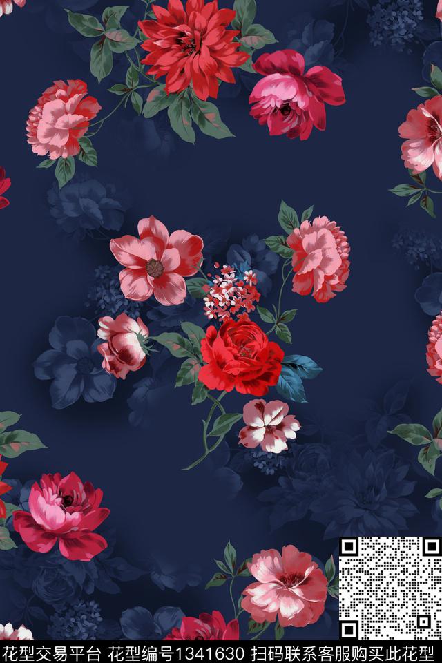 花卉香云纱大牌风数码印花华亿平台下载（图片编号: 1341630） - 瓦栏（Walan）