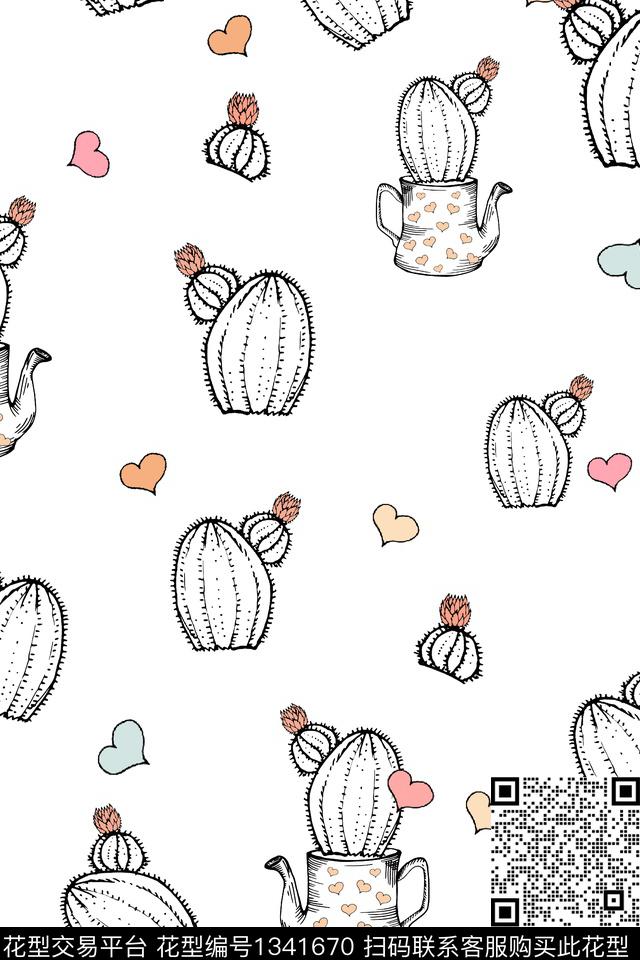 爱心仙人掌趣味传统印花华亿平台下载（图片编号: 1341670） - 瓦栏（Walan）