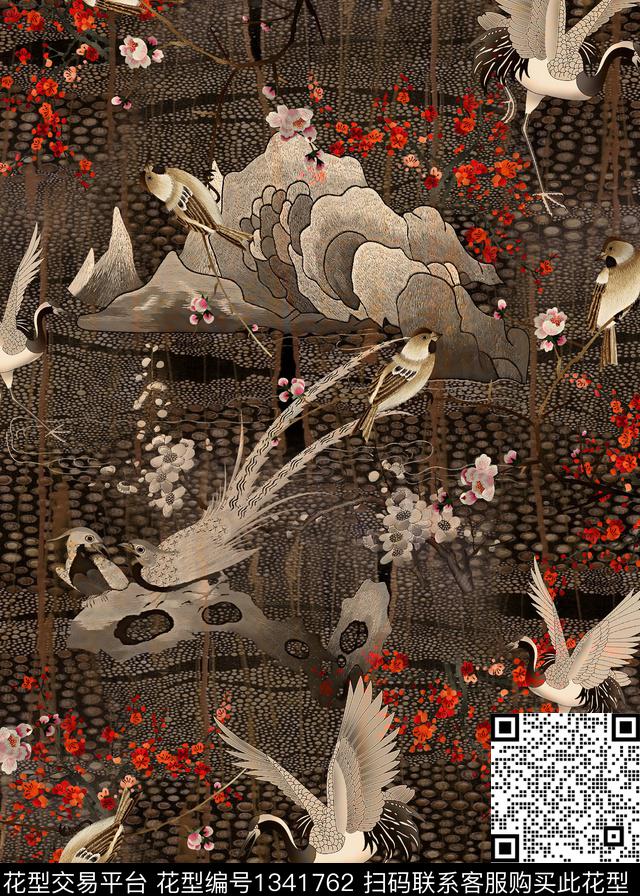 梅花仙鹤中老年数码印花华亿平台下载（图片编号: 1341762） - 瓦栏（Walan）