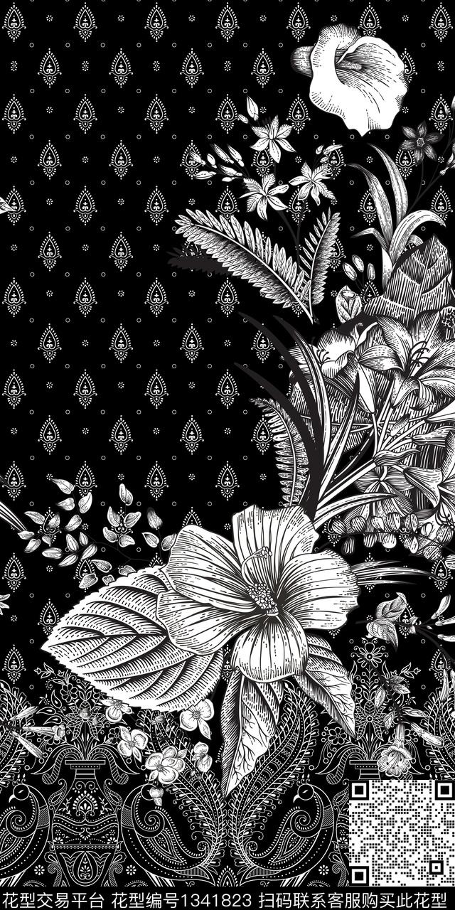 纹理花卉旗袍数码印花华亿平台下载（图片编号: 1341823） - 瓦栏（Walan）