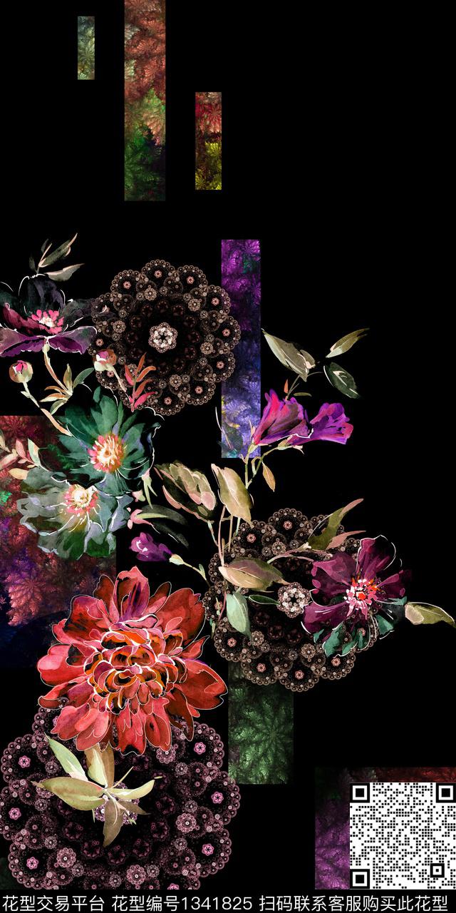 纹理花卉旗袍数码印花华亿平台下载（图片编号: 1341825） - 瓦栏（Walan）