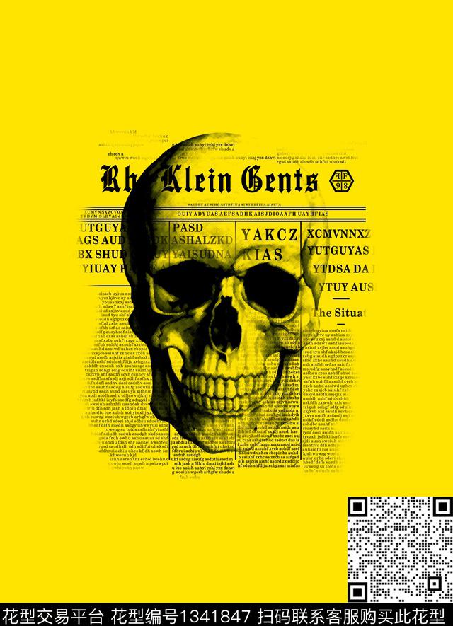 报纸字母几何涂鸦骷髅头数码印花华亿平台下载（图片编号: 1341847） - 瓦栏（Walan）