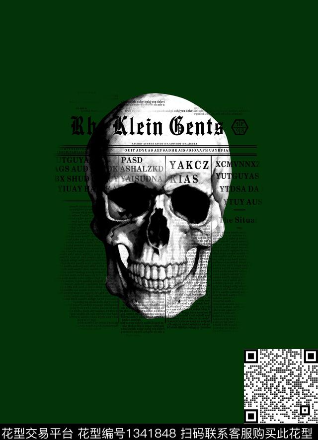 报纸字母几何涂鸦骷髅头数码印花华亿平台下载（图片编号: 1341848） - 瓦栏（Walan）