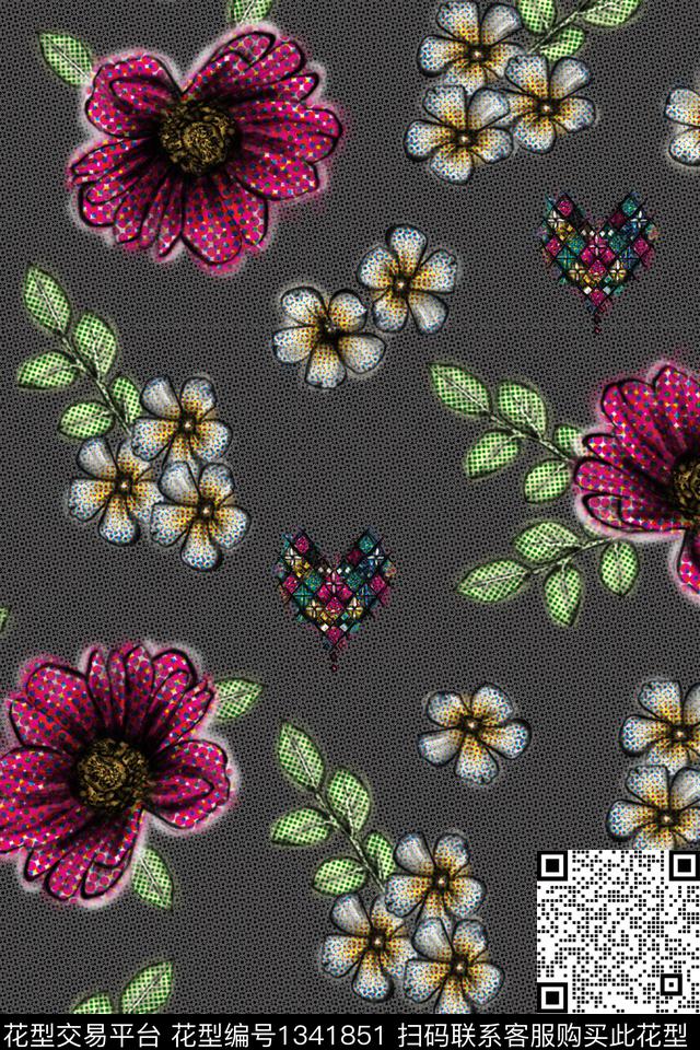 花卉大牌风数码印花华亿平台下载（图片编号: 1341851） - 瓦栏（Walan）