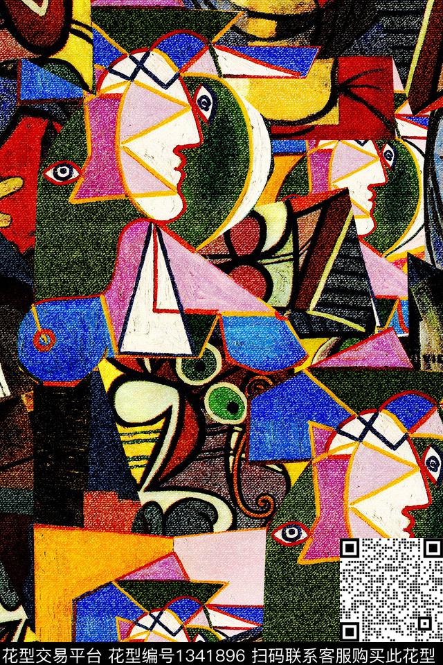 卡通人物抽象花卉油画华亿平台数码印花华亿平台下载（图片编号: 1341896） - 瓦栏（Walan）