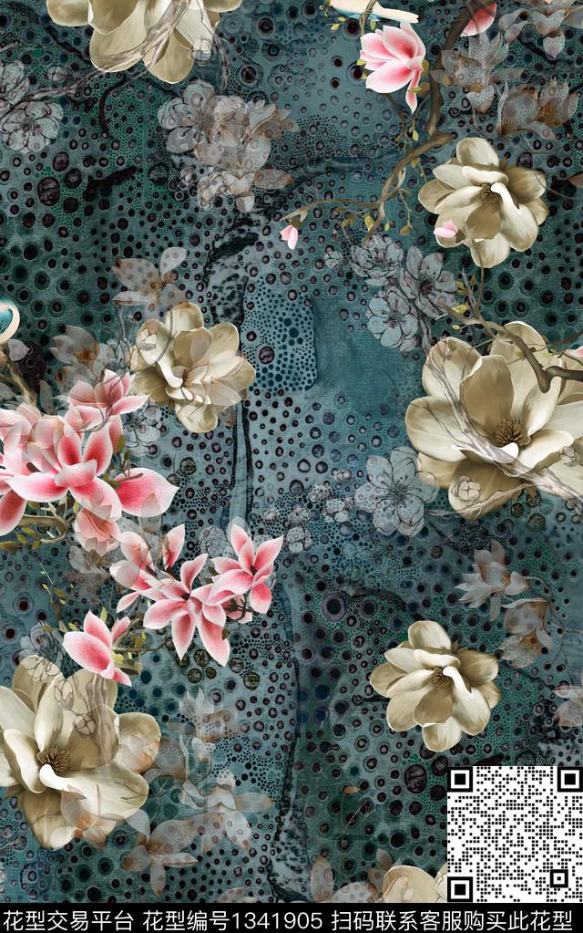 花卉香云纱中老年数码印花华亿平台下载（图片编号: 1341905） - 瓦栏（Walan）