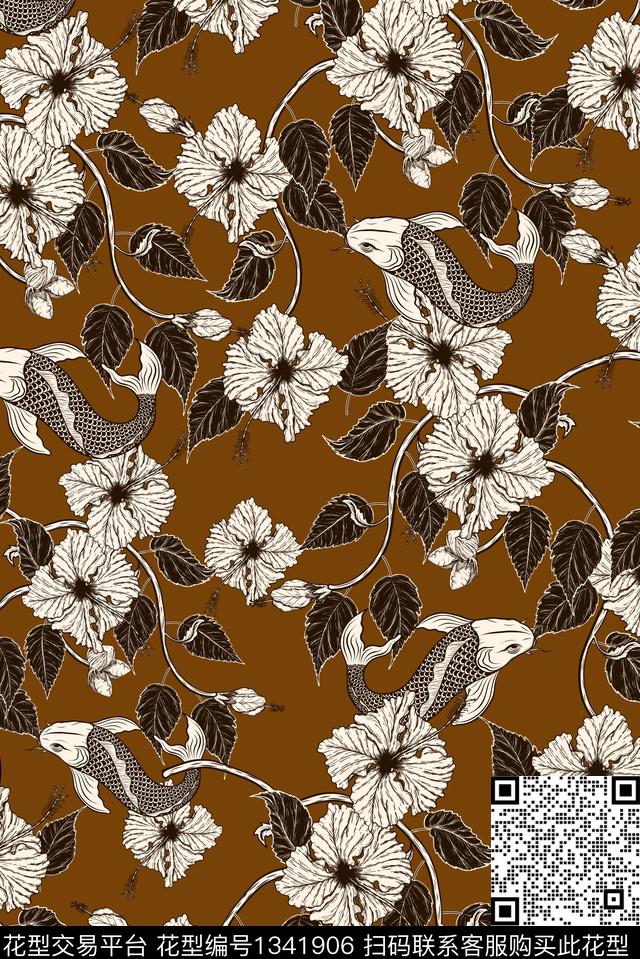 抽象花卉复古花卉数码印花华亿平台下载（图片编号: 1341906） - 瓦栏（Walan）