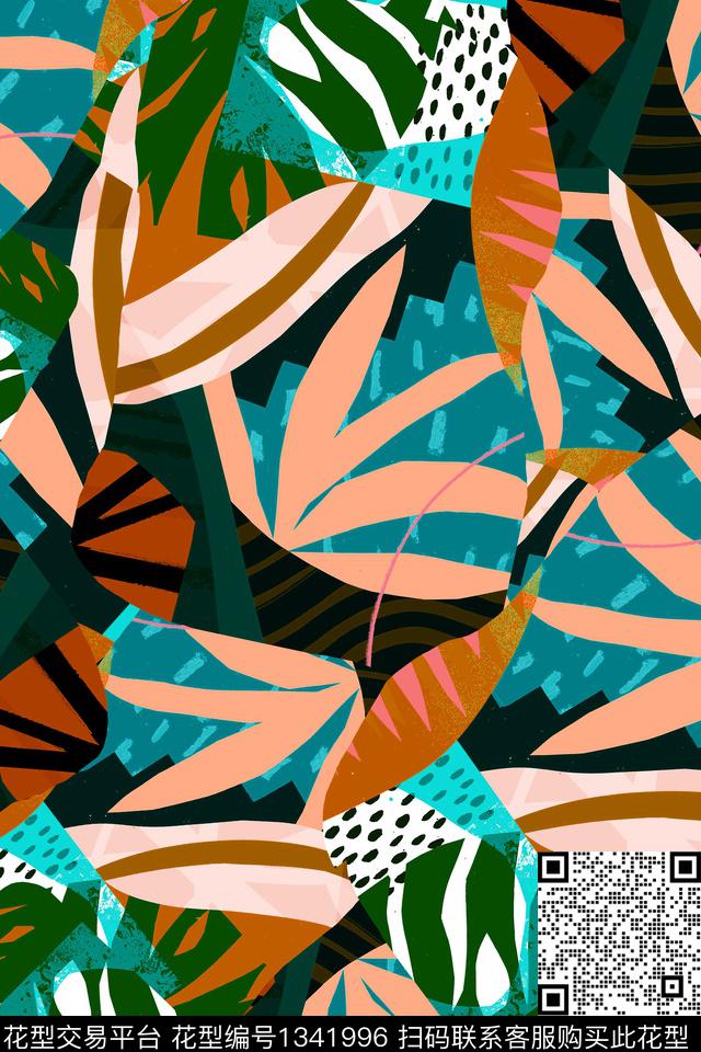 几何花卉大牌风数码印花华亿平台下载（图片编号: 1341996） - 瓦栏（Walan）