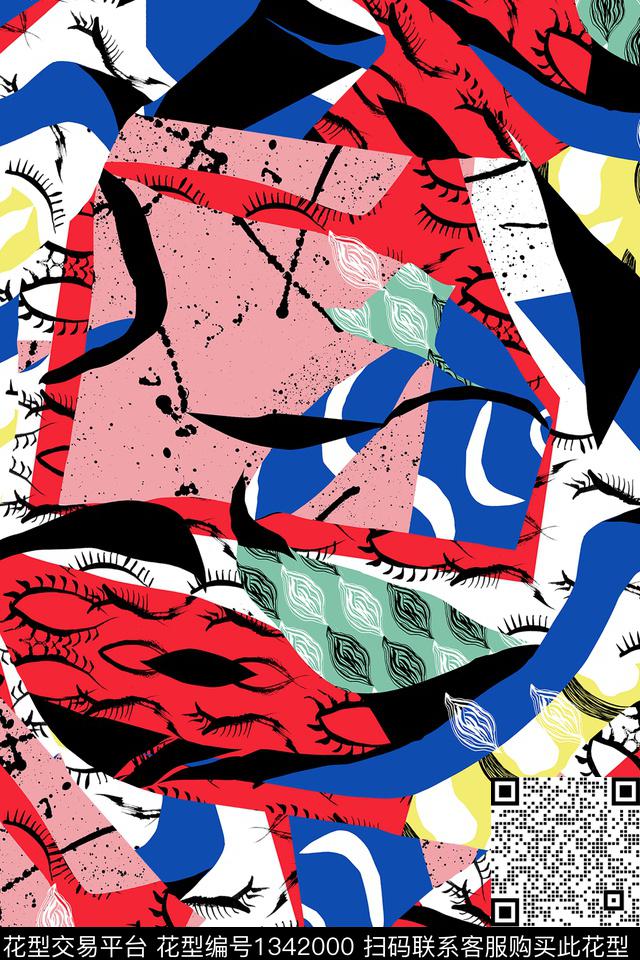 几何花卉大牌风数码印花华亿平台下载（图片编号: 1342000） - 瓦栏（Walan）