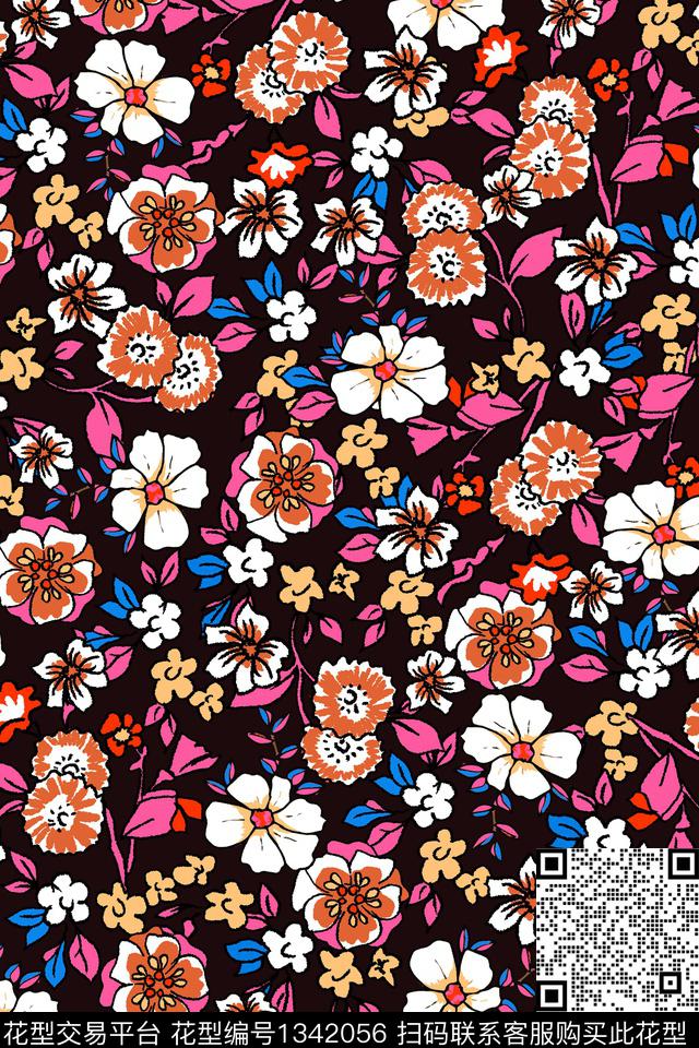 趋势华亿平台抽象花卉花卉传统印花华亿平台下载（图片编号: 1342056） - 瓦栏（Walan）
