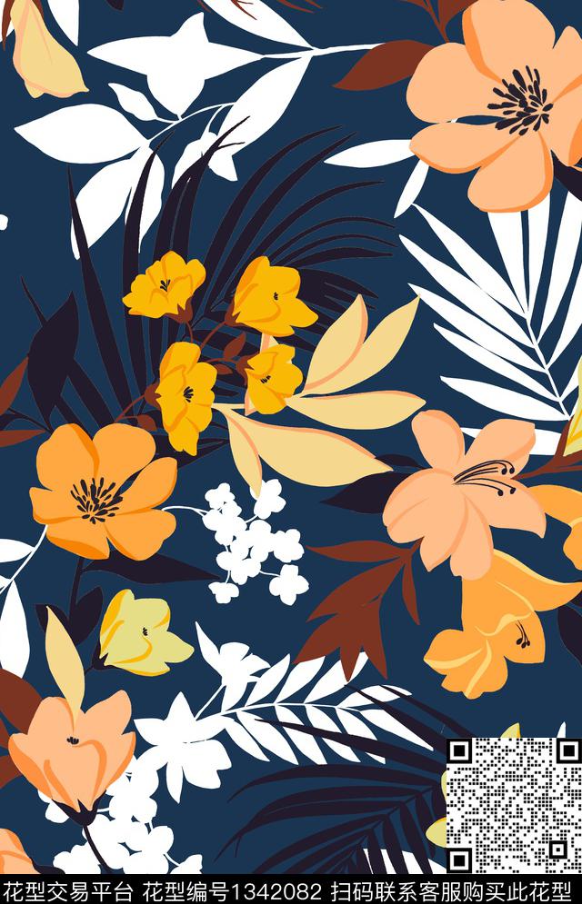 花卉植物热带华亿平台传统印花华亿平台下载（图片编号: 1342082） - 瓦栏（Walan）