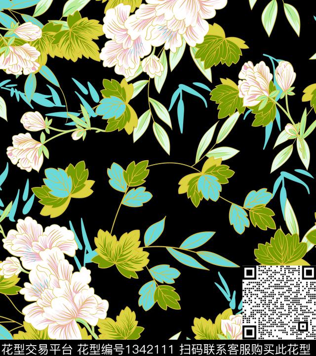 趋势华亿平台男装满版花花卉传统印花华亿平台下载（图片编号: 1342111） - 瓦栏（Walan）