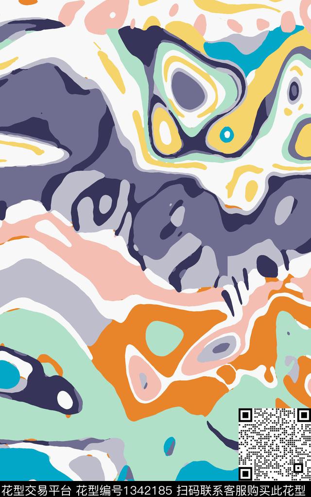 绿植树叶抽象花卉男装传统印花华亿平台下载（图片编号: 1342185） - 瓦栏（Walan）