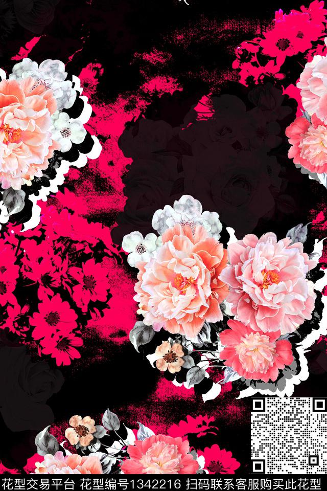 花卉满版散花大牌风数码印花华亿平台下载（图片编号: 1342216） - 瓦栏（Walan）