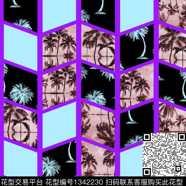 椰子树纸印花几何传统印花华亿平台下载（图片编号: 1342230） - 瓦栏（Walan）