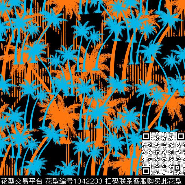 椰子树纸印花几何传统印花华亿平台下载（图片编号: 1342233） - 瓦栏（Walan）