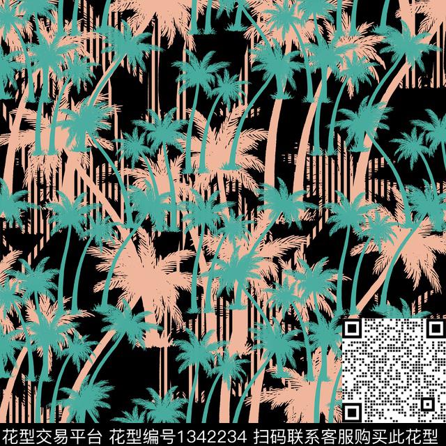 椰子树纸印花几何传统印花华亿平台下载（图片编号: 1342234） - 瓦栏（Walan）