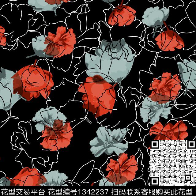 纸印花花卉大牌风传统印花华亿平台下载（图片编号: 1342237） - 瓦栏（Walan）