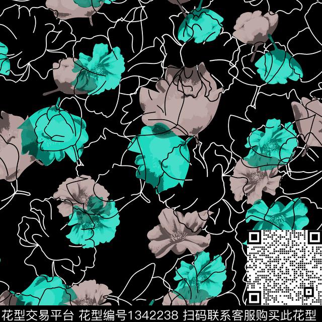 纸印花花卉大牌风传统印花华亿平台下载（图片编号: 1342238） - 瓦栏（Walan）