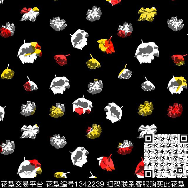 黑底花卉纸印花花卉传统印花华亿平台下载（图片编号: 1342239） - 瓦栏（Walan）