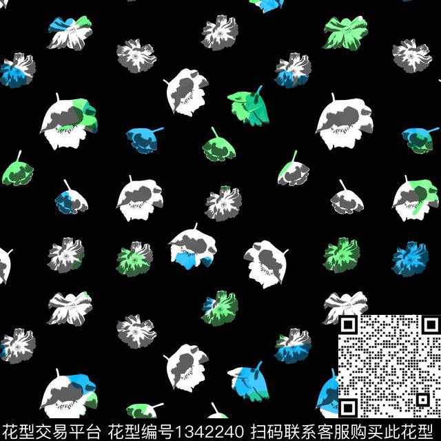 黑底花卉纸印花花卉传统印花华亿平台下载（图片编号: 1342240） - 瓦栏（Walan）