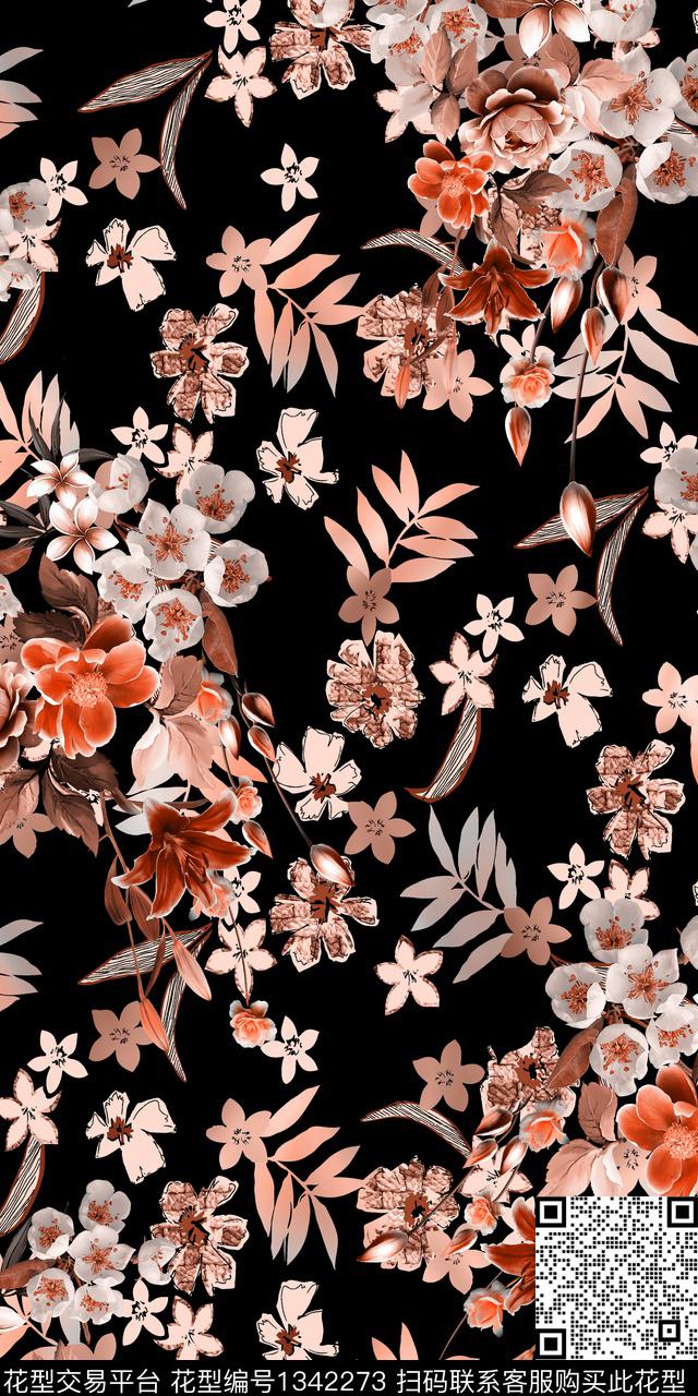 绿植树叶花卉小碎花数码印花华亿平台下载（图片编号: 1342273） - 瓦栏（Walan）