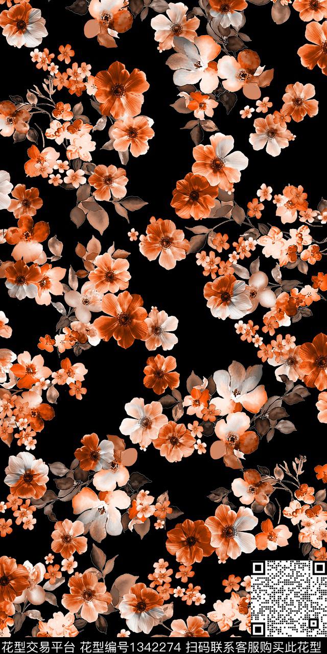 绿植树叶花卉小碎花数码印花华亿平台下载（图片编号: 1342274） - 瓦栏（Walan）