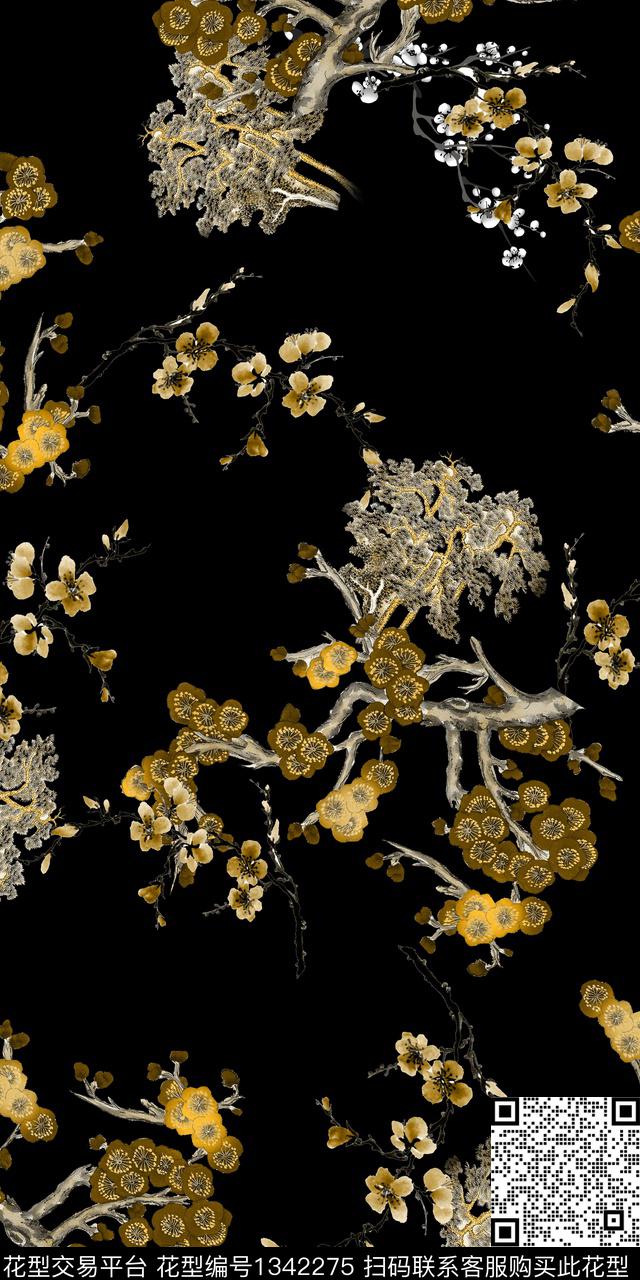 绿植树叶花卉小碎花数码印花华亿平台下载（图片编号: 1342275） - 瓦栏（Walan）