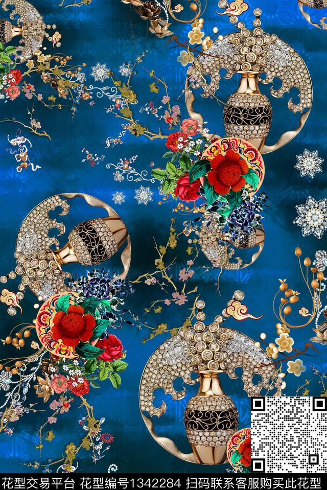 复古香云纱真丝数码印花华亿平台下载（图片编号: 1342284） - 瓦栏（Walan）