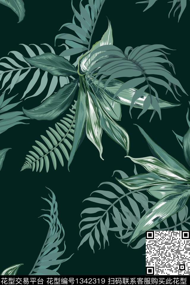 绿植树叶床品花卉传统印花华亿平台下载（图片编号: 1342319） - 瓦栏（Walan）