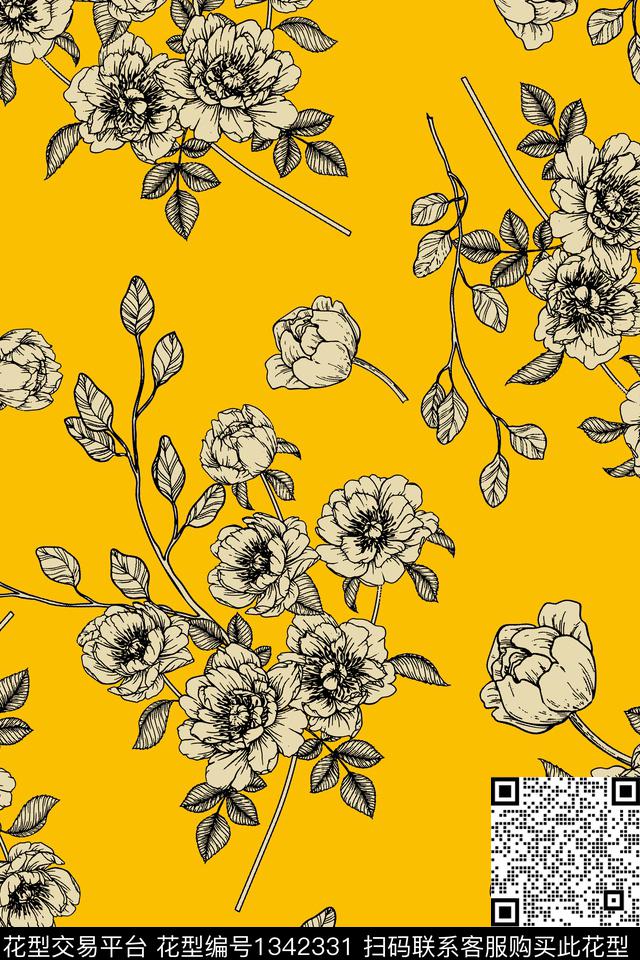 花卉大牌风植物传统印花华亿平台下载（图片编号: 1342331） - 瓦栏（Walan）