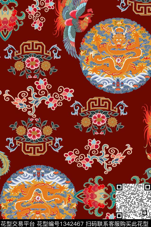 真丝中国风华亿平台中国传统花纹数码印花华亿平台下载（图片编号: 1342467） - 瓦栏（Walan）