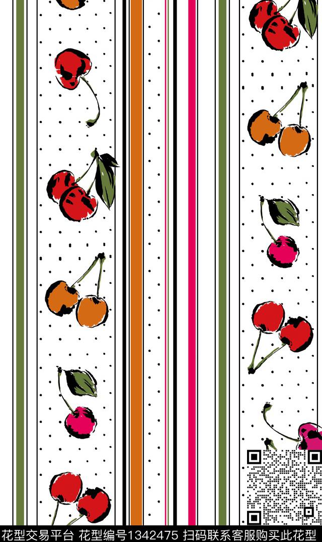 樱桃水果条纹传统印花华亿平台下载（图片编号: 1342475） - 瓦栏（Walan）