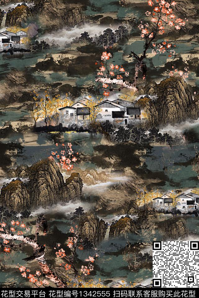 梅花中国风国画数码印花华亿平台下载（图片编号: 1342555） - 瓦栏（Walan）